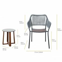 TeamsonUS Teamson Home Outdoor 3-Piece Stackable Patio Set With Two Rope Eucalyptus Chairs And Bistro Table Set, Gray