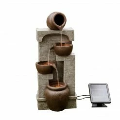 TeamsonUS Teamson Home Solar Powered 4-Tier Cascading Bowls Water Fountain With LED Lights, Brown
