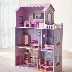 TeamsonUS Kids Olivia's Little World Dreamland Tiffany Dollhouse With 12 Accessories, Pink/Purple