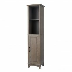 TeamsonUS Teamson Home Russell Modern Farmhouse Linen Tower Storage Cabinet With Open Shelves, Salt Oak
