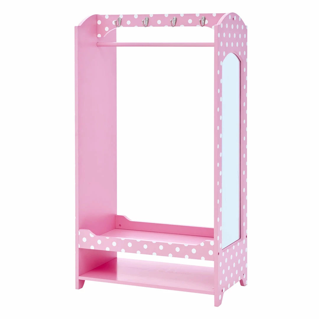 TeamsonUS Fantasy Fields Polka Dots Toy Clothing Rack With Storage, Pink
