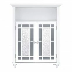 TeamsonUS Teamson Home Windsor Wooden Floor Cabinet With Glass Mosaic Doors, White