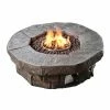 TeamsonUS Teamson Home Outdoor Circular Stone-Look Propane Gas Fire Pit, Slate Gray