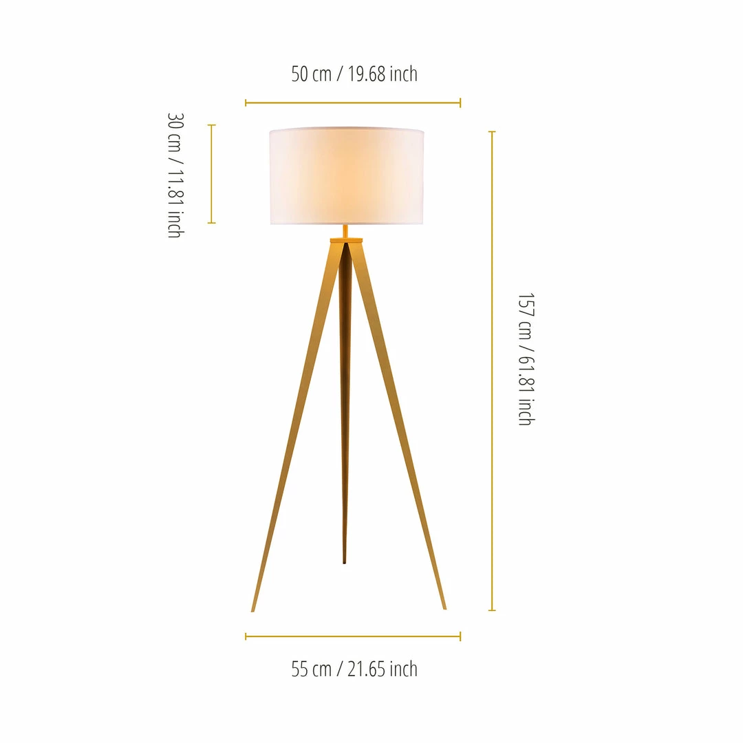 TeamsonUS Teamson Home Romanza 62" Postmodern Tripod Floor Lamp With Drum Shade, Matte Gold/White