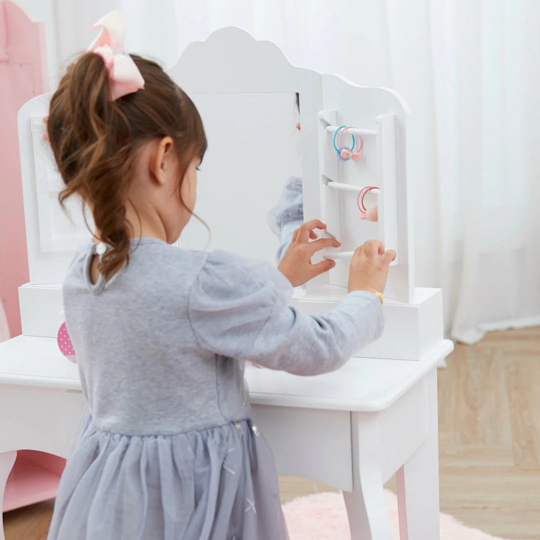 TeamsonUS Fantasy Fields Little Princess Anna Vanity Set With Mirror, Drawers, Jewelry Storage, And Stool, White New