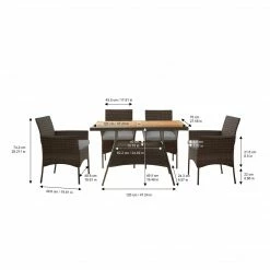 TeamsonUS Teamson Home Outdoor 5 Piece Rattan And Acacia Wood Patio Dining Set With Four Chairs And Table, Brown