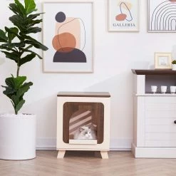 TeamsonUS Teamson Pets Daisy Elevated Vented Wooden Cat Litter Box Enclosure Side Table New