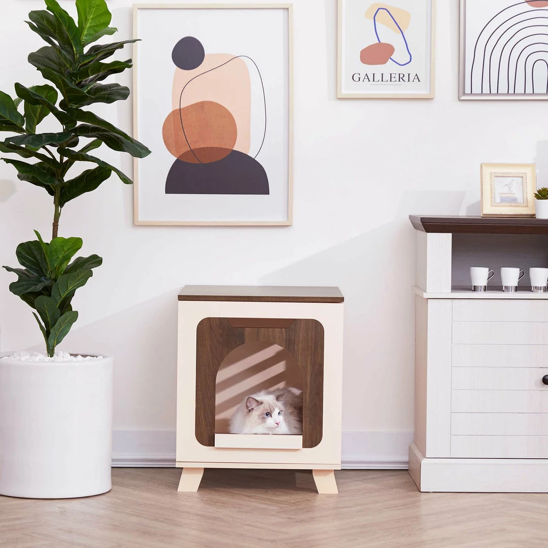 TeamsonUS Teamson Pets Daisy Elevated Vented Wooden Cat Litter Box Enclosure Side Table New