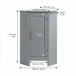 TeamsonUS Teamson Home Mercer Mid Century Modern Wooden Wedge-Shaped Corner Floor Storage Cabinet, Gray