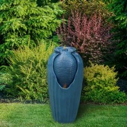 TeamsonUS Teamson Home Indoor/Outdoor Contemporary Glazed Contoured Vase Water Fountain With LED Lights, Blue