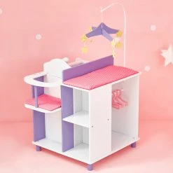 TeamsonUS Olivia's Little World Kids Little Princess Baby Doll Changing Station With Storage, White/Purple