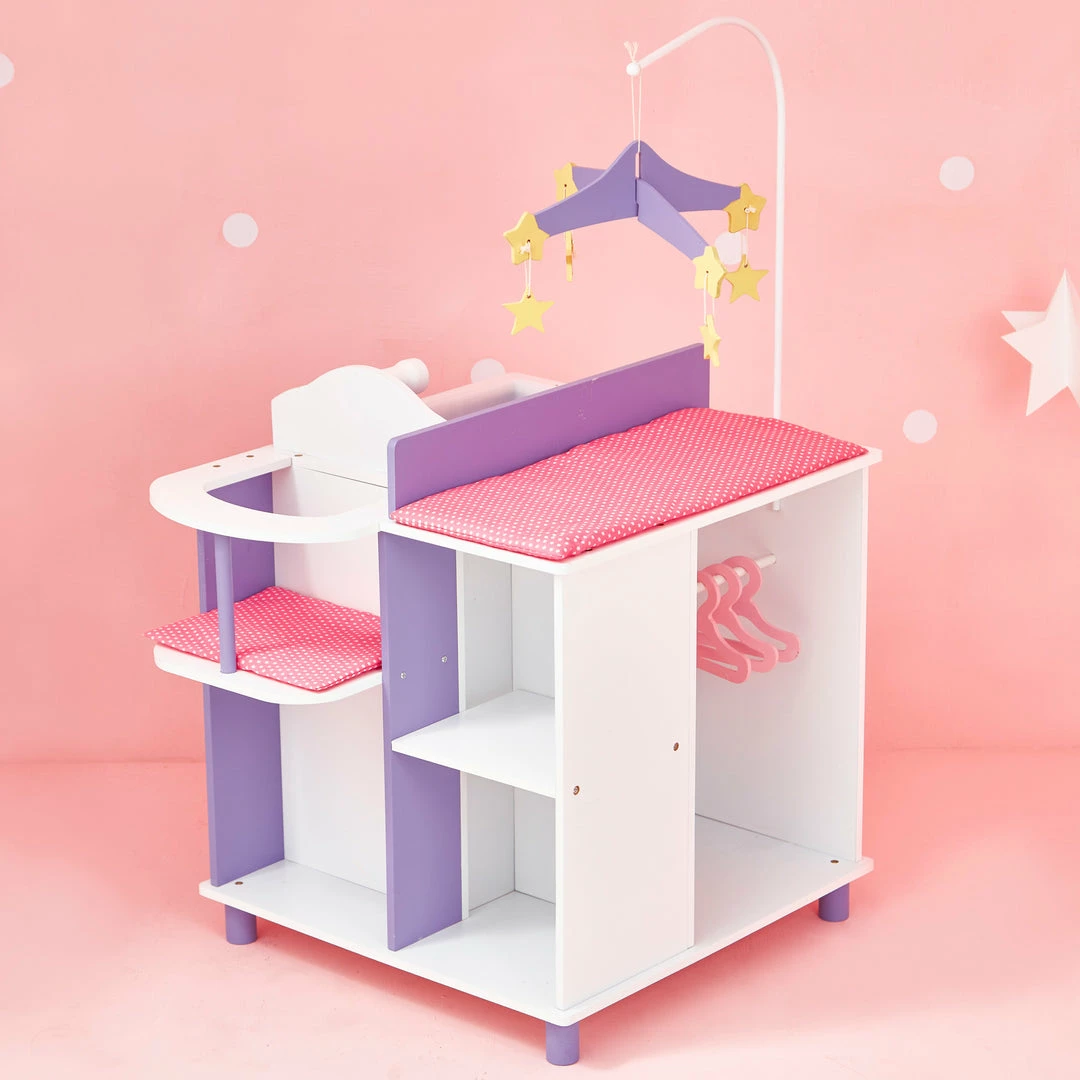 TeamsonUS Olivia's Little World Kids Little Princess Baby Doll Changing Station With Storage, White/Purple