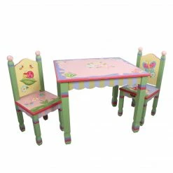 TeamsonUS Fantasy Fields Kids Painted Wooden Magic Garden Table With 2 Chairs, Multicolor