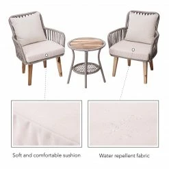 TeamsonUS Teamson Home Indoor/Outdoor 3 Piece Wicker Bistro Patio Set With Table, Chairs And Cushions Set, Tan/Brown