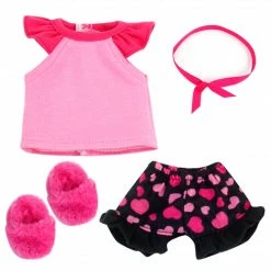 TeamsonUS Sophia's Pajama Set With Slippers For 14.5" Dolls, Pink/Black Kids
