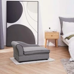 TeamsonUS Teamson Pets Chaise Lounge Dog Bed With Storage For Small And Medium Dogs, Gray