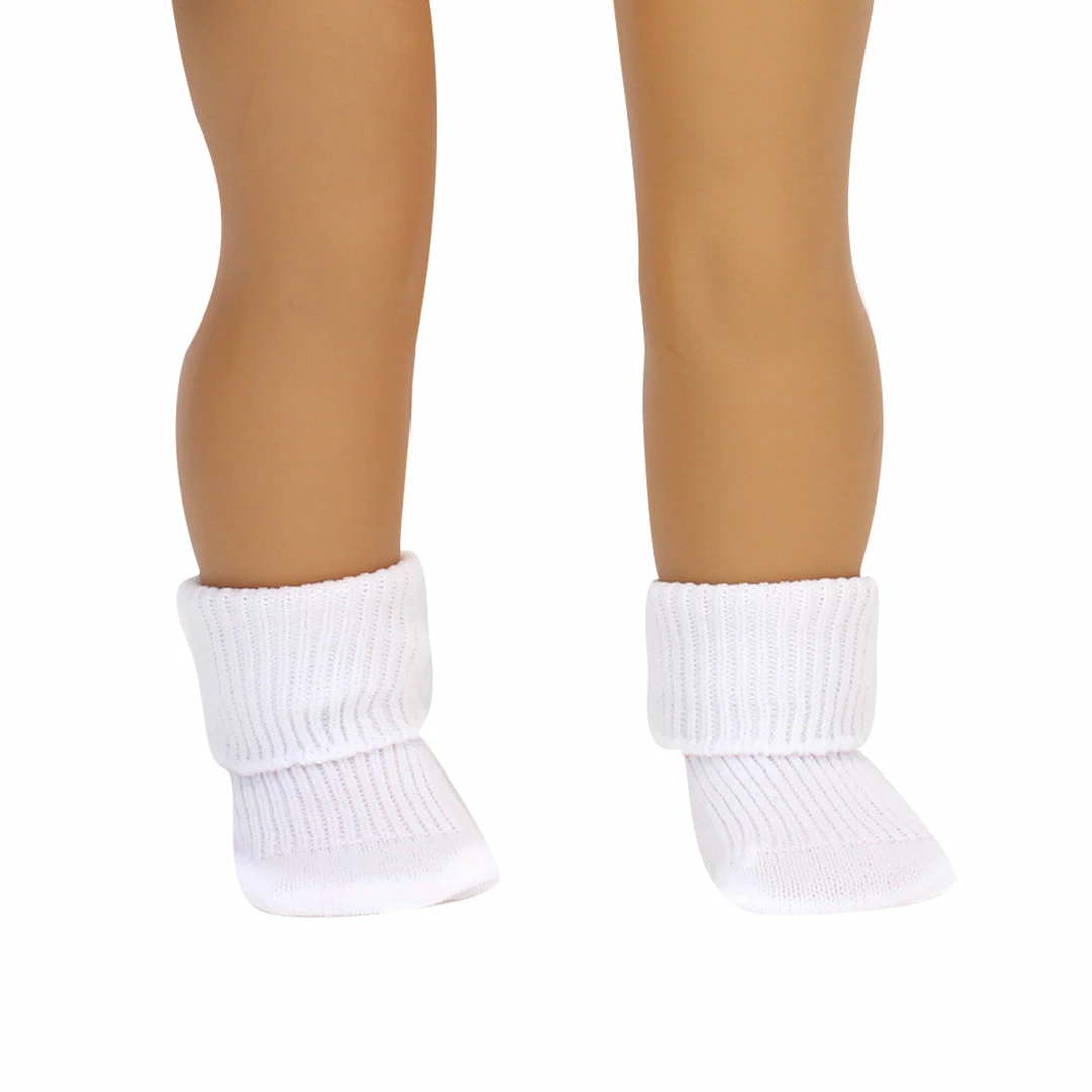 TeamsonUS Sophia's Ribbed Fold Over Cuff Crew Socks For 18" Dolls, White Kids