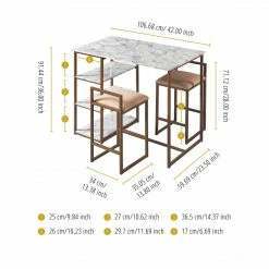 TeamsonUS Teamson Home Marmo Modern Marble-Look Breakfast Table Set With 2 Stools And Storage, Marble/Brass
