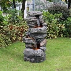 TeamsonUS New Teamson Home Indoor/Outdoor 4-Tier Stacked Stone-Look Tall Waterfall Fountain With LED Lights