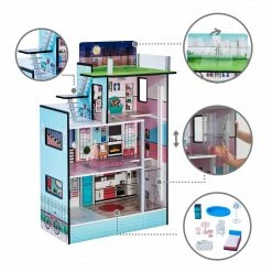 TeamsonUS Teamson Kids Dreamland Barcelona Dollhouse With 10 Accessories, Turquoise/Black