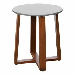 TeamsonUS Teamson Home Outdoor Solid Eucalyptus Wood Patio Side Table With Superstone Cement Top, Gray