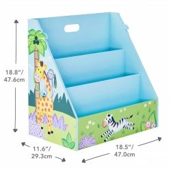 TeamsonUS Fantasy Fields Kids Painted Wooden Sunny Safari 3-Tiered Bookshelf, Blue/Green