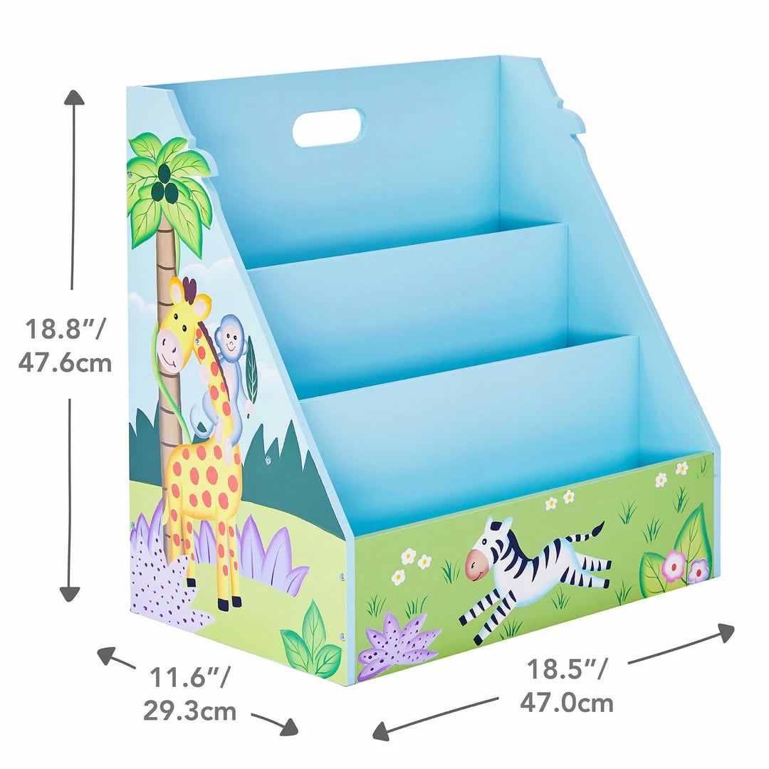 TeamsonUS Fantasy Fields Kids Painted Wooden Sunny Safari 3-Tiered Bookshelf, Blue/Green