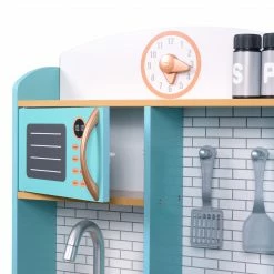 TeamsonUS New Teamson Kids Little Chef Santos Retro Wooden Kitchen Playset, Aqua/White