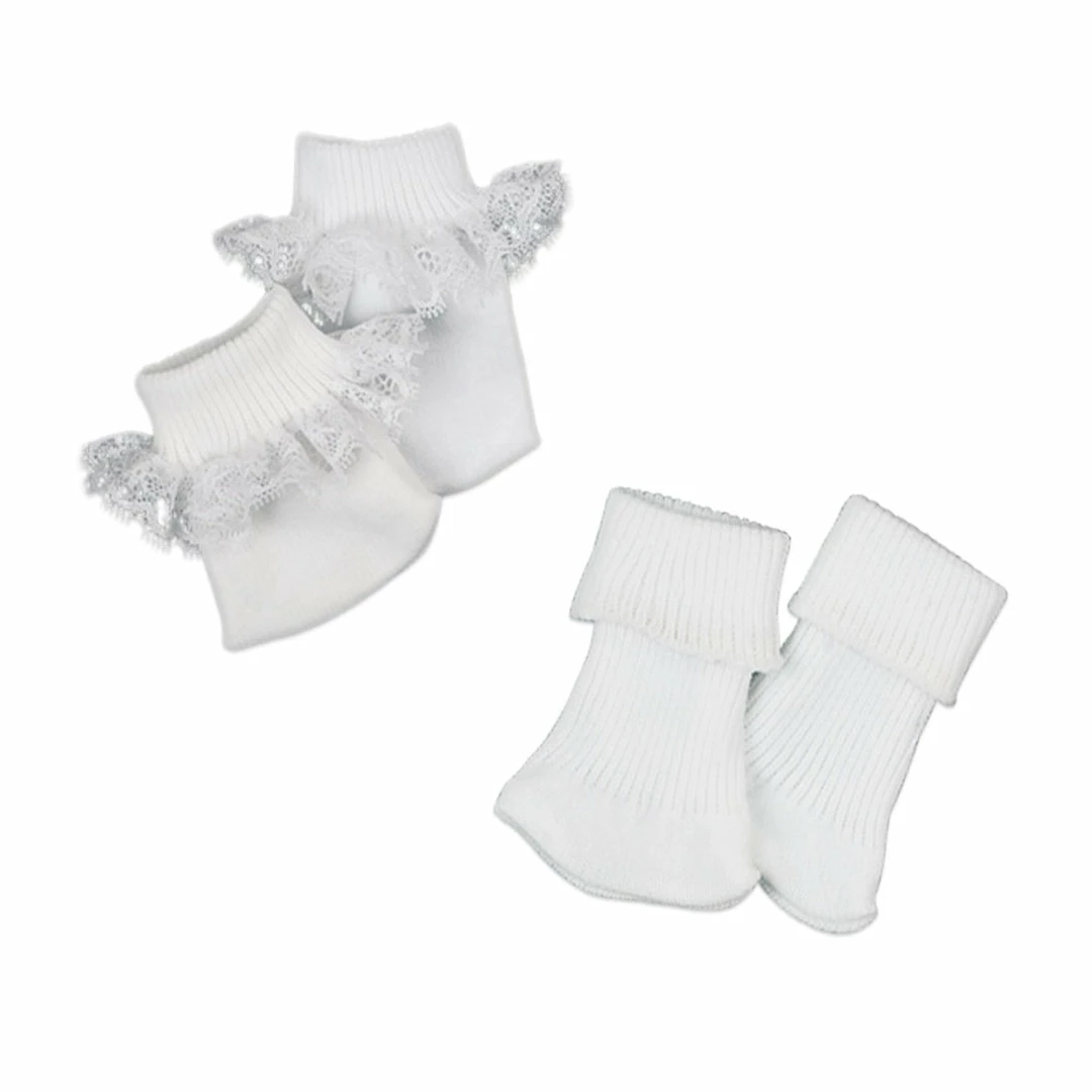 TeamsonUS Sophia's Ribbed Fold Over Cuff Crew Socks For 18" Dolls, White Kids