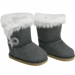 TeamsonUS Sophia's Gray Winter Button Boots W/ Fur Accessory For 18" Dolls Kids