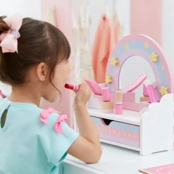 TeamsonUS Teamson Kids Little Dreamer Wooden Tabletop Vanity Set With 9 Play Accessories, Pink