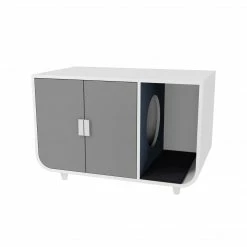 TeamsonUS Teamson Pets Large Dyad Wooden Cat Litter Box Enclosure And Side Table, Alpine White/Gray