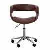 TeamsonUS Teamson Home Modern PU Leather Office Chair With Adjustable Ergonomic Seat, Swivel Base, Brown/Chrome