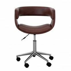 TeamsonUS Teamson Home Modern PU Leather Office Chair With Adjustable Ergonomic Seat, Swivel Base, Brown/Chrome