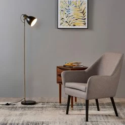 TeamsonUS Teamson Home Quincy Modern Monopod Floor Lamp With Antique Brass Finish, Black