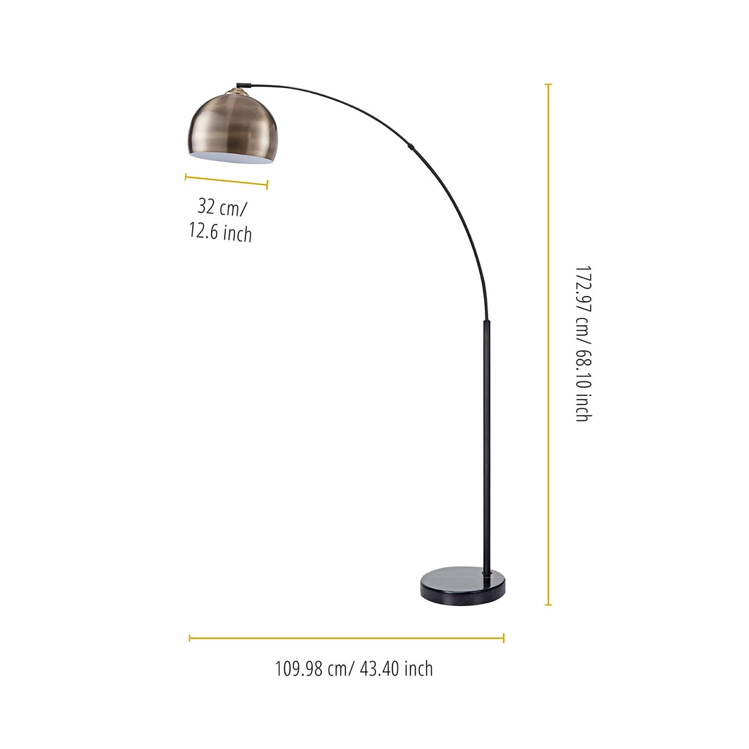 TeamsonUS Teamson Home Arquer Arc 68" Metal Floor Lamp With Bell Shade, Antique Brass