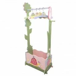 TeamsonUS Fantasy Fields Magic Garden Kids Wooden Clothing Rack With 4 Hangers, Pink/Green