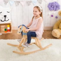 TeamsonUS Fantasy Fields Zoo Kingdom Kids Rocking Horse, Tan/Blue