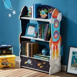 TeamsonUS Fantasy Fields Kids Wooden Outer Space Bookshelf With Drawer, Blue