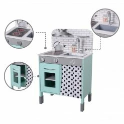 TeamsonUS Teamson Kids Little Chef Philly Modern Wooden Kitchen Playset, Mint/White