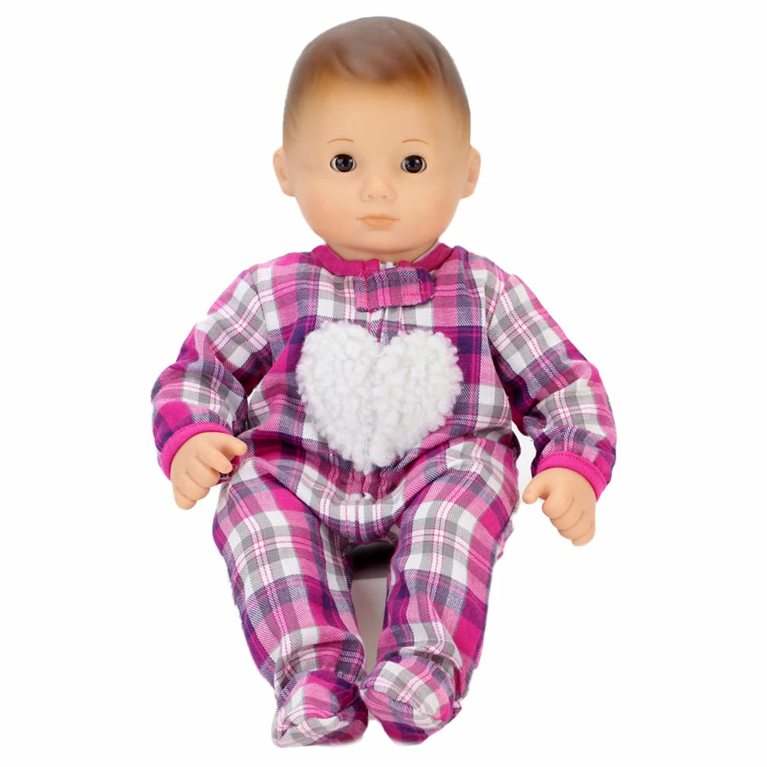 TeamsonUS Kids Sophia's Flannel Sleeper With Sherpa Heart Design For 15'' Dolls, Hot Pink
