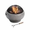 TeamsonUS Teamson Home 21" Outdoor Round Stone Wood Burning Fire Pit With Faux Concrete Base, Gray