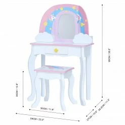 TeamsonUS Fantasy Fields Little Dreamer Rainbow Unicorn Vanity Table Set With Mirror And Stool, White Kids