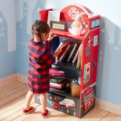 TeamsonUS Fantasy Fields Little Fire Fighters Bookshelf With Drawer, Red