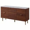 TeamsonUS Teamson Home Ashton Rectangular Wood Sideboard With Marble-Look Top And Metal Legs, Marble/Walnut