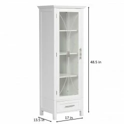 TeamsonUS Teamson Home Delaney Free Standing Tall Slim Linen Storage Cabinet Tower With Glass Panel Door