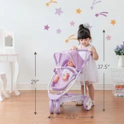 TeamsonUS Olivia's Little World Twinkle Stars Princess 2-in-1 Baby Doll Stroller, Purple
