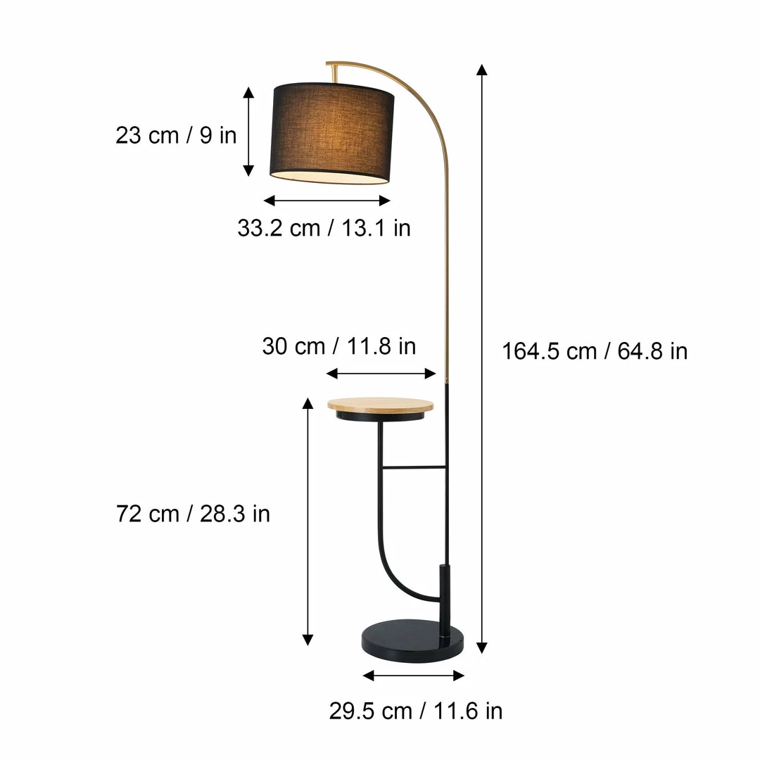 TeamsonUS Teamson Home Danna 65" Modern Metal Arc Floor Lamp With Marble Base, Built-In Table, And USB Port, Black
