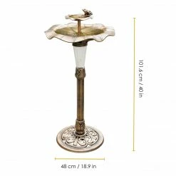 TeamsonUS Teamson Home Outdoor 2-Tier Polyresin Lotus Pedestal Birdbath With LED Light, Bronze