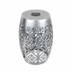 TeamsonUS Teamson Home Decorative Outdoor Side Table Planter Stand With Solar Powered LED Light, Silver New